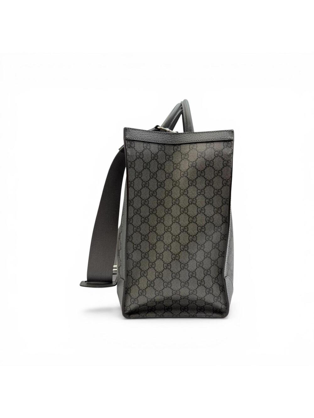 Gucci GG Supreme Monogram Tote Bag With Web Strap Gray Black - Picture 6 of 14